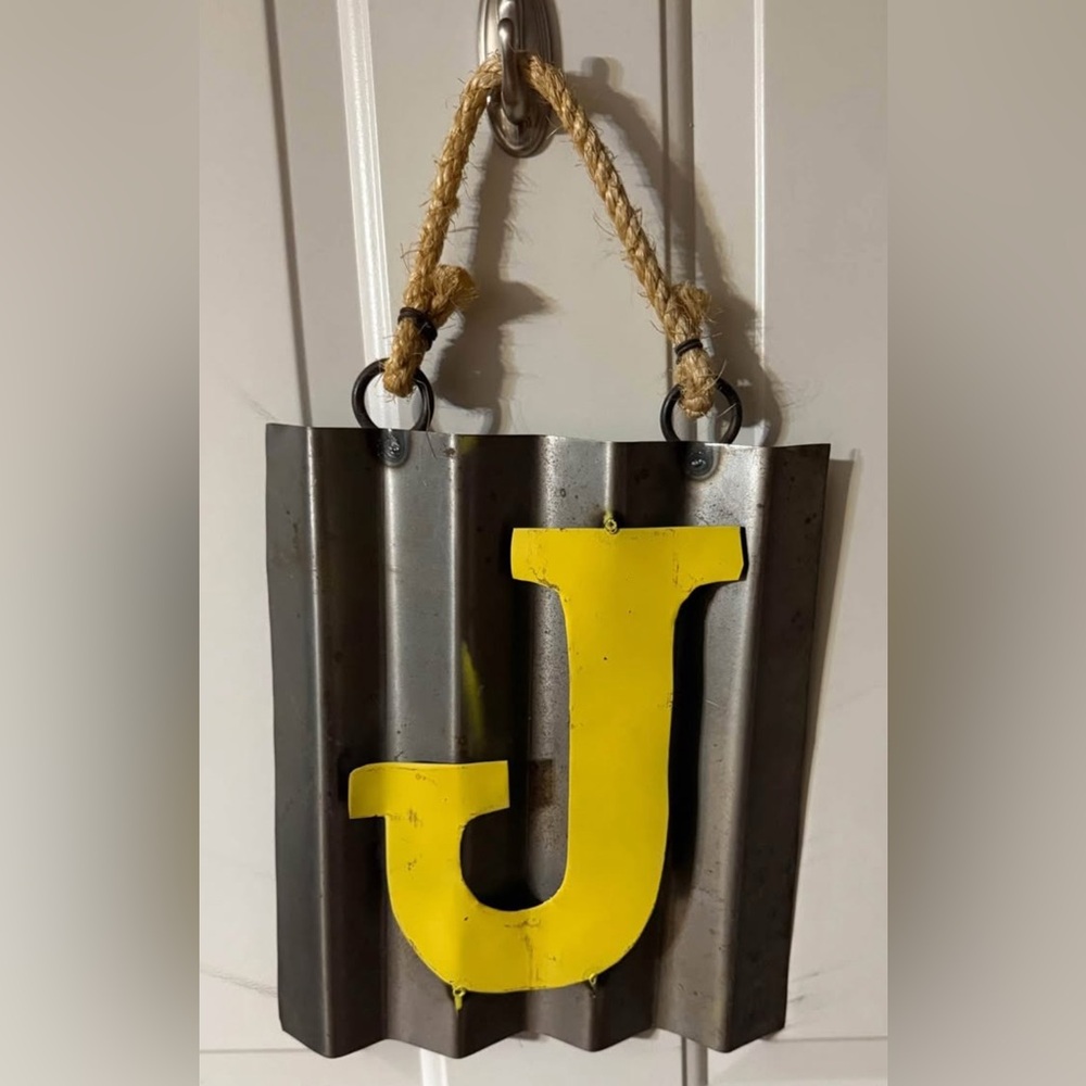 Yellow and Gray Metal Wall Hanging Decor Letter J